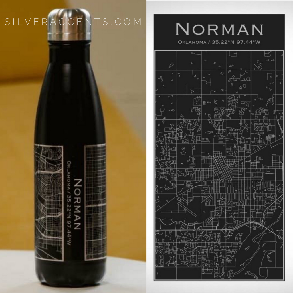 ROAD TAKEN Engraved Map Insulated Bottle