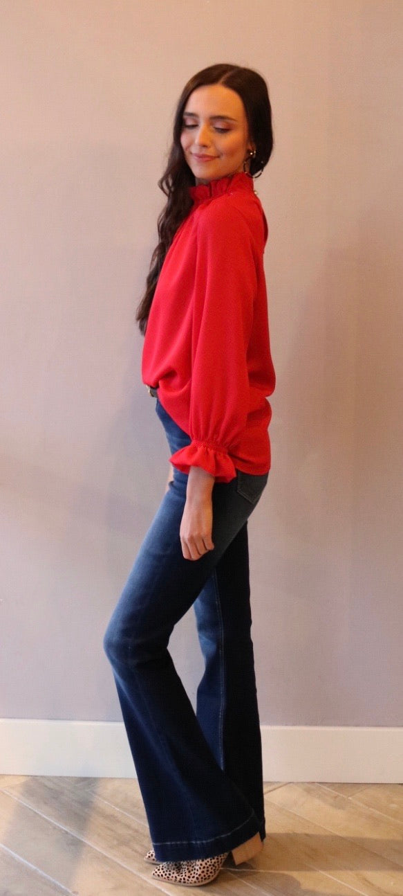 ESCAPE RuffleNeck/Sleeve 3/4 Sleeve Top