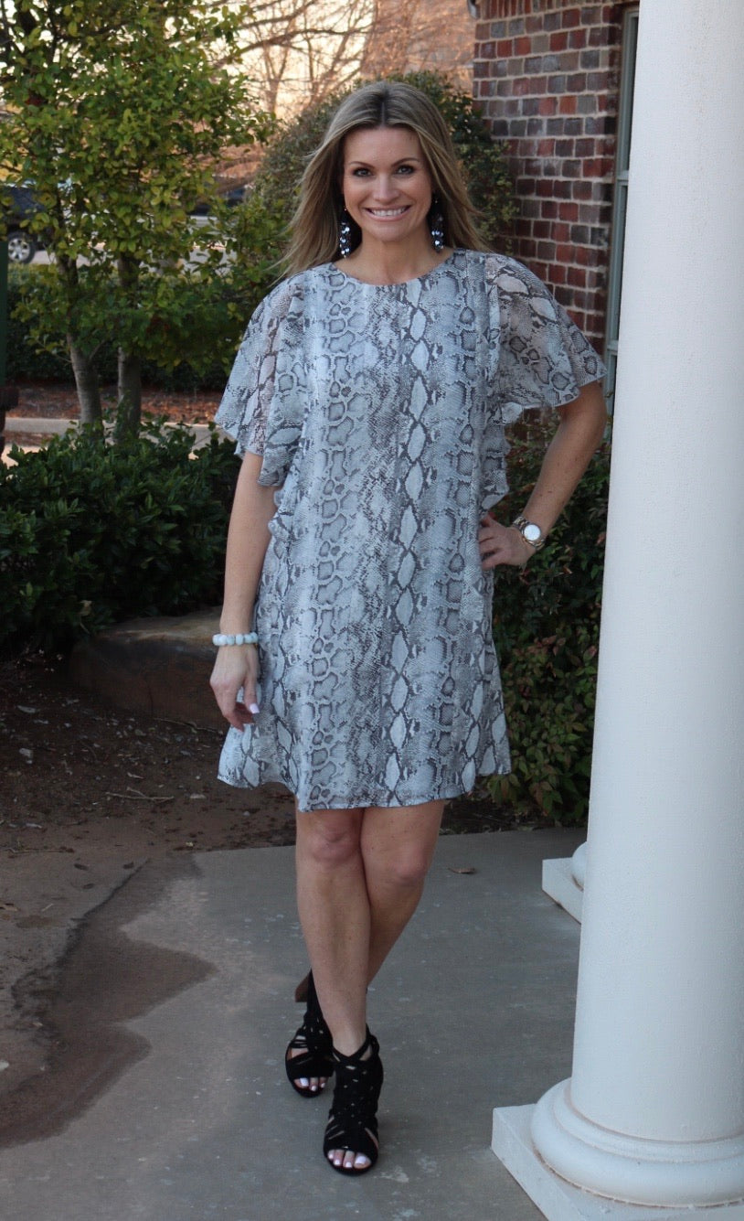 ALERT Python FlutterSleeve Chiffon Dress