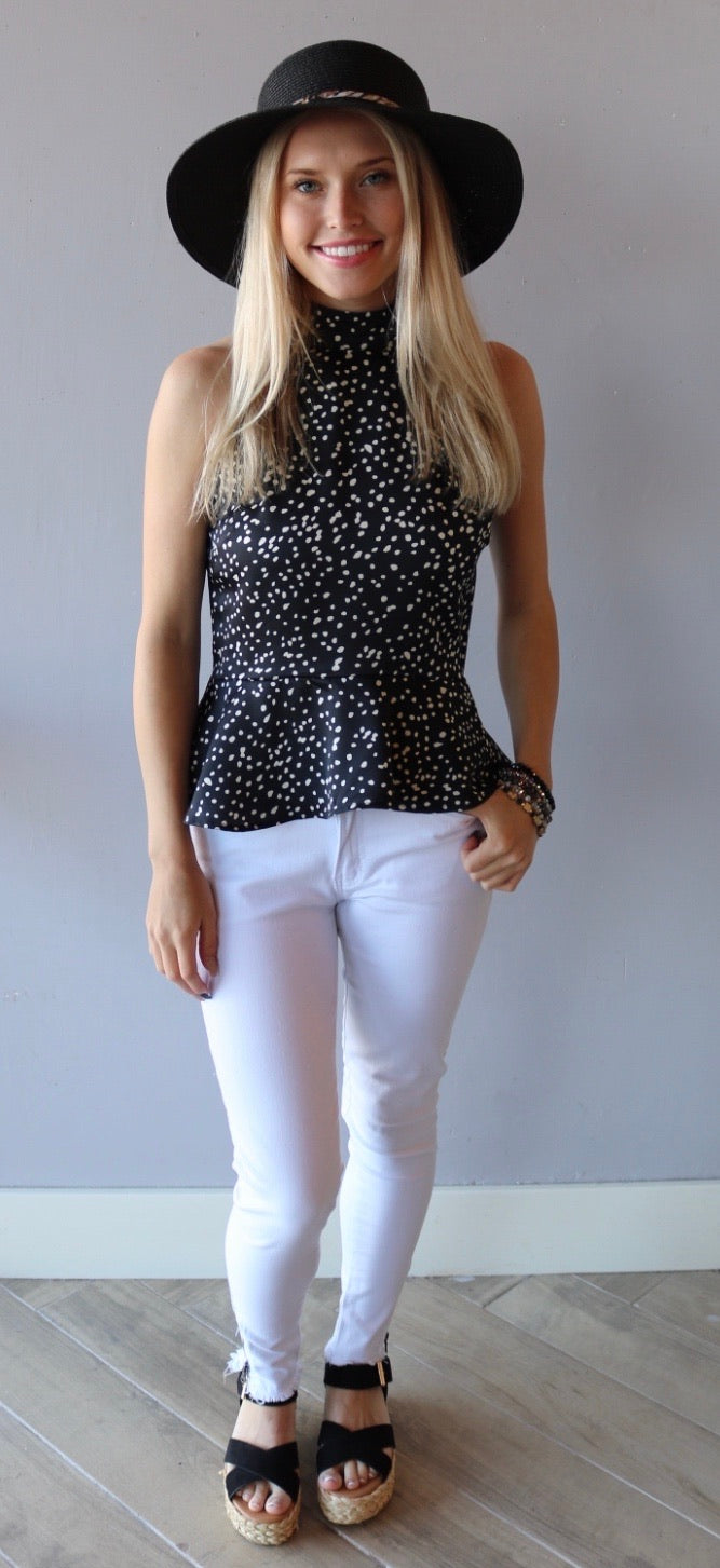 STRIDE Polka Dot High Tie Neck Satin Top