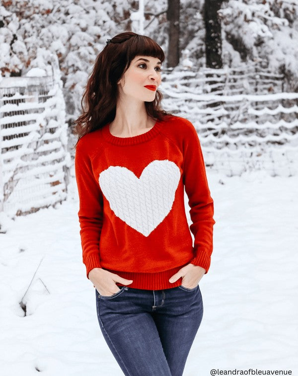 AMORE CableKnit Heart Sweater Top