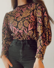 FREE PEOPLE Floral Puff Sleeve NO ORDINARY Reversible Top