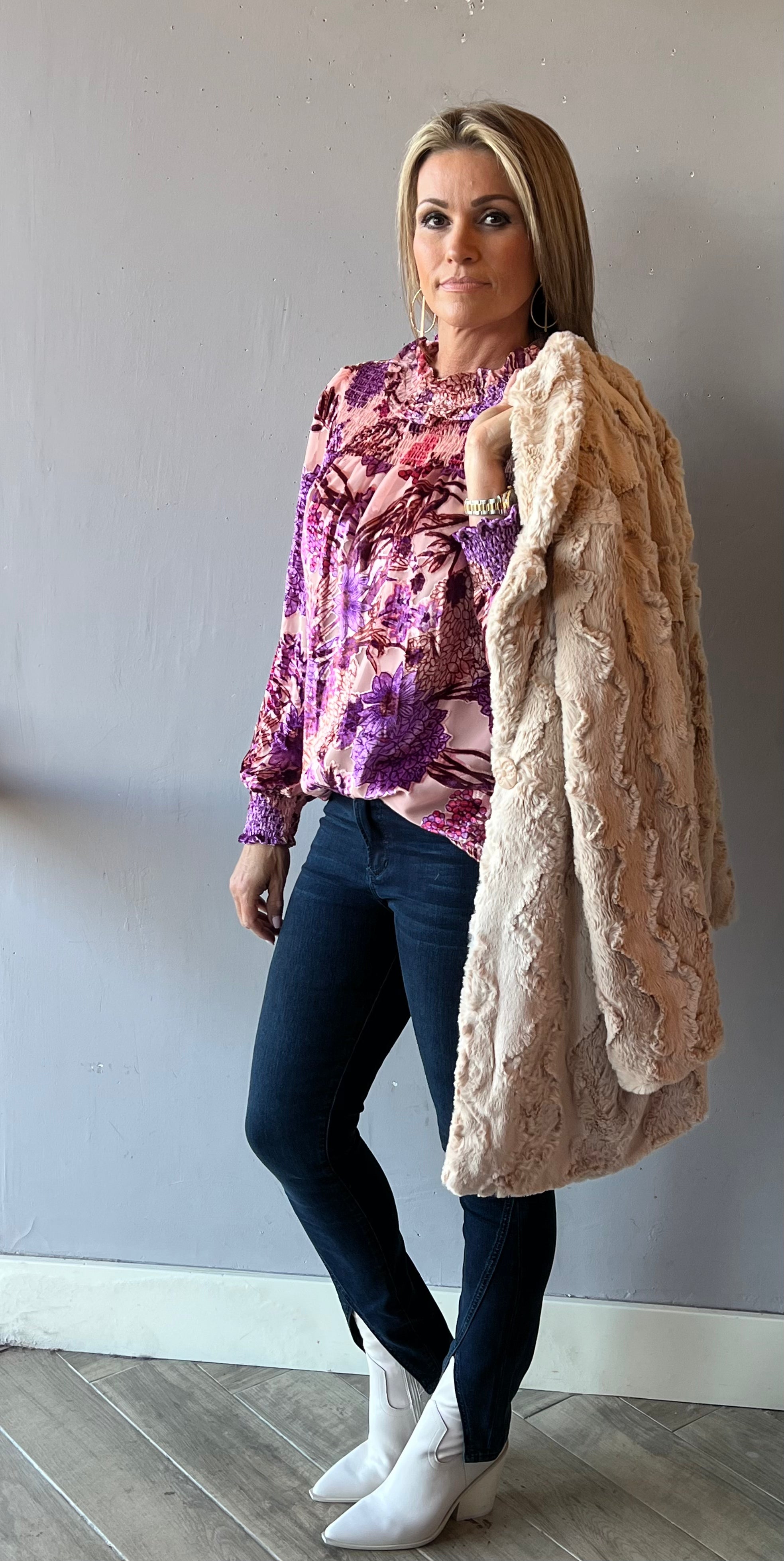 *IVY JANE Burn Out FROST Velvet Mock Neck Top