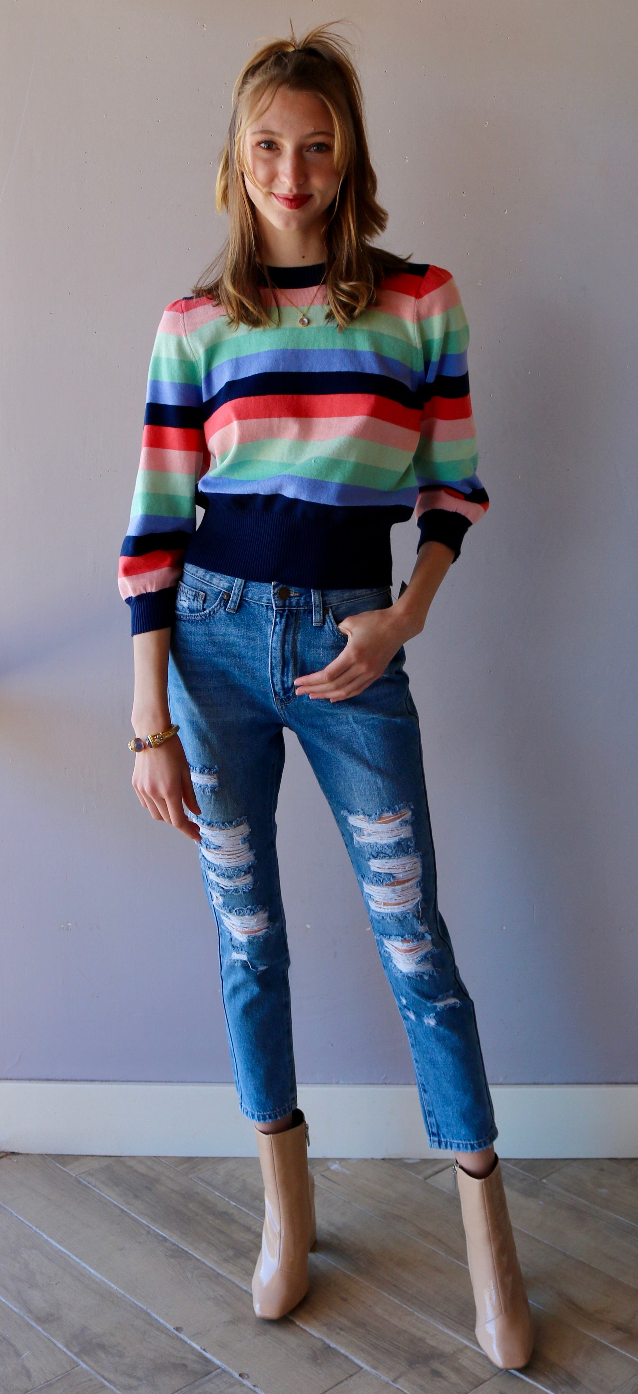 MICHAEL STARS CrewNeck DOLLY Striped Sweater