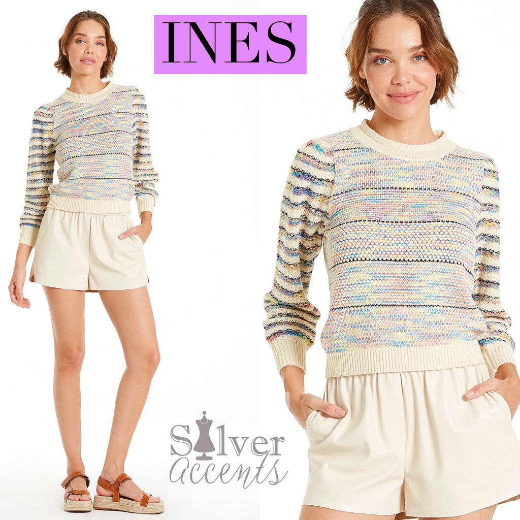 ANOTHER LOVE Puff Sleeve INES Striped CrewNeck Sweater