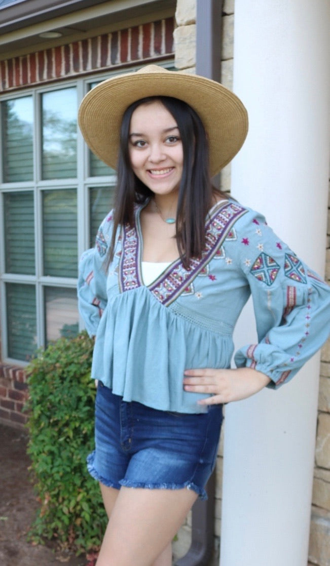 FREE PEOPLE Lagoon ARIA Embroider Flowy Top