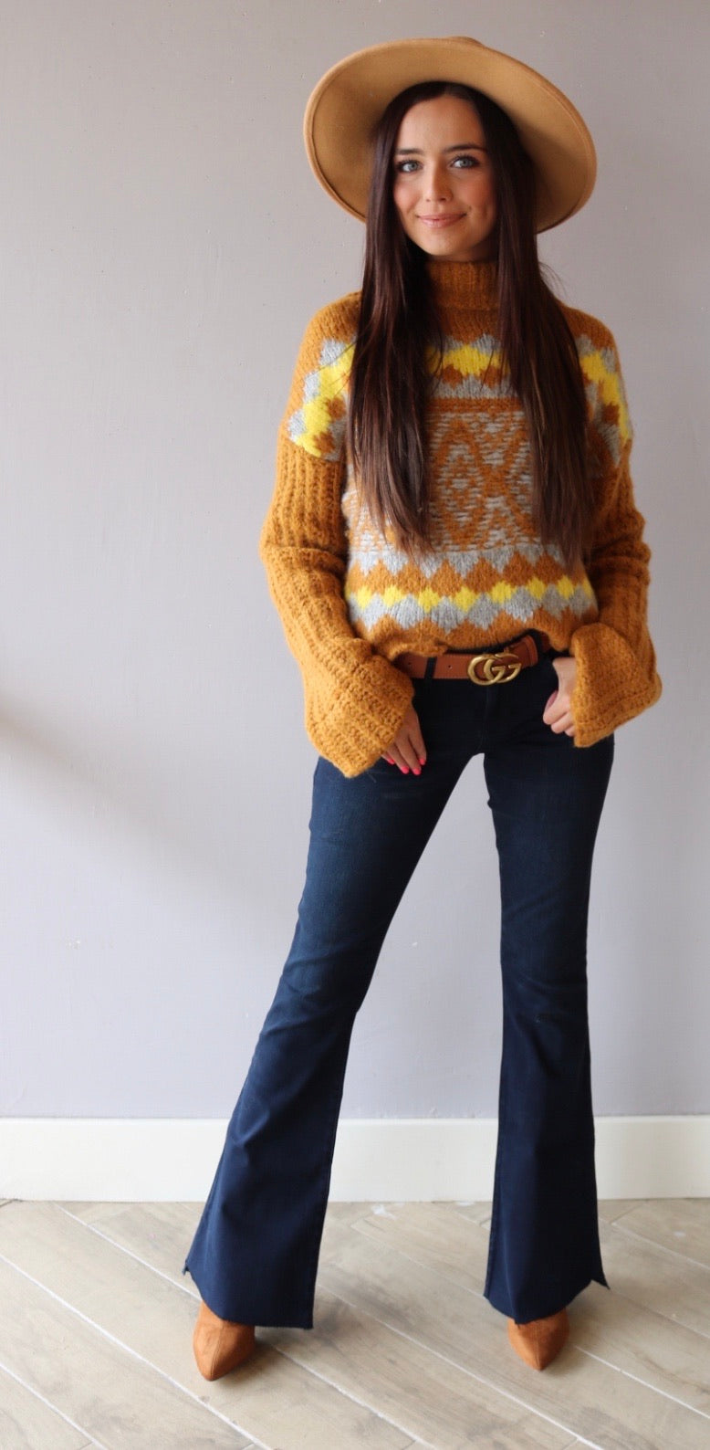 FREEPEOPLE Fair Isle ALPINE Highneck Widesleeve Pullover Top