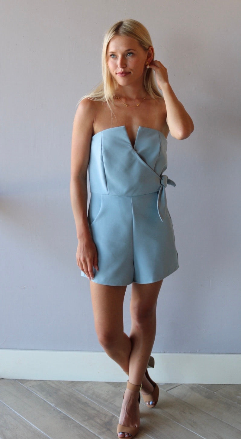 SOCIETY Cutout Strapless SideTie Knit Romper