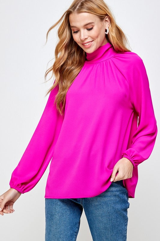 VINDICATE Hi-Neck KeyHole TieBack LongSleeve Top