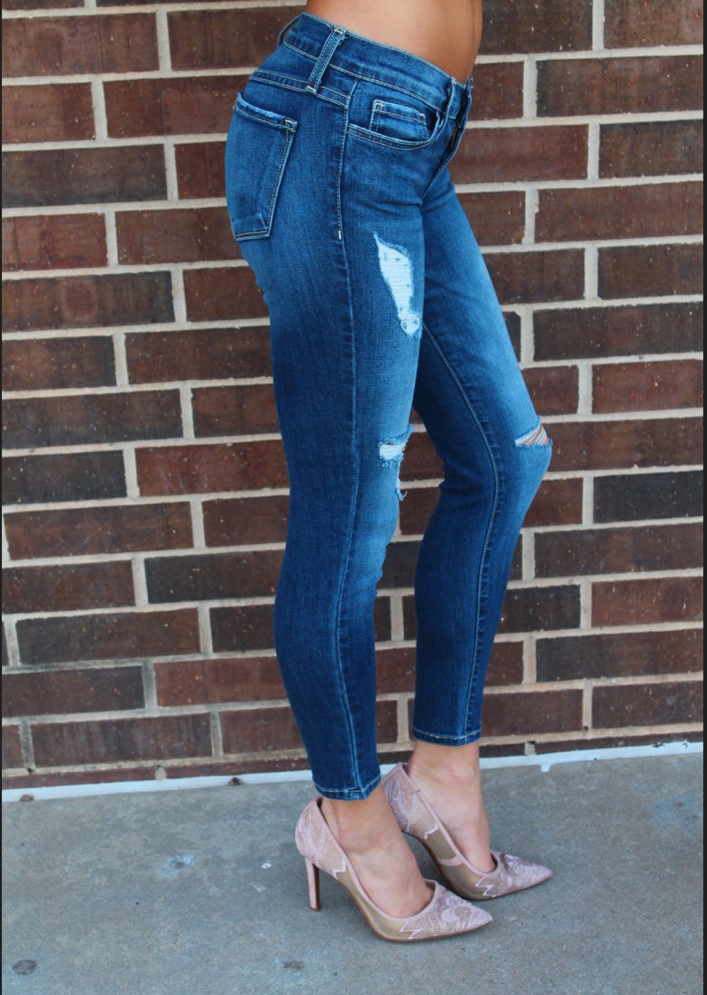 FLYING MONKEY Distressed GEM BLUE Ankle Skinny Jeans