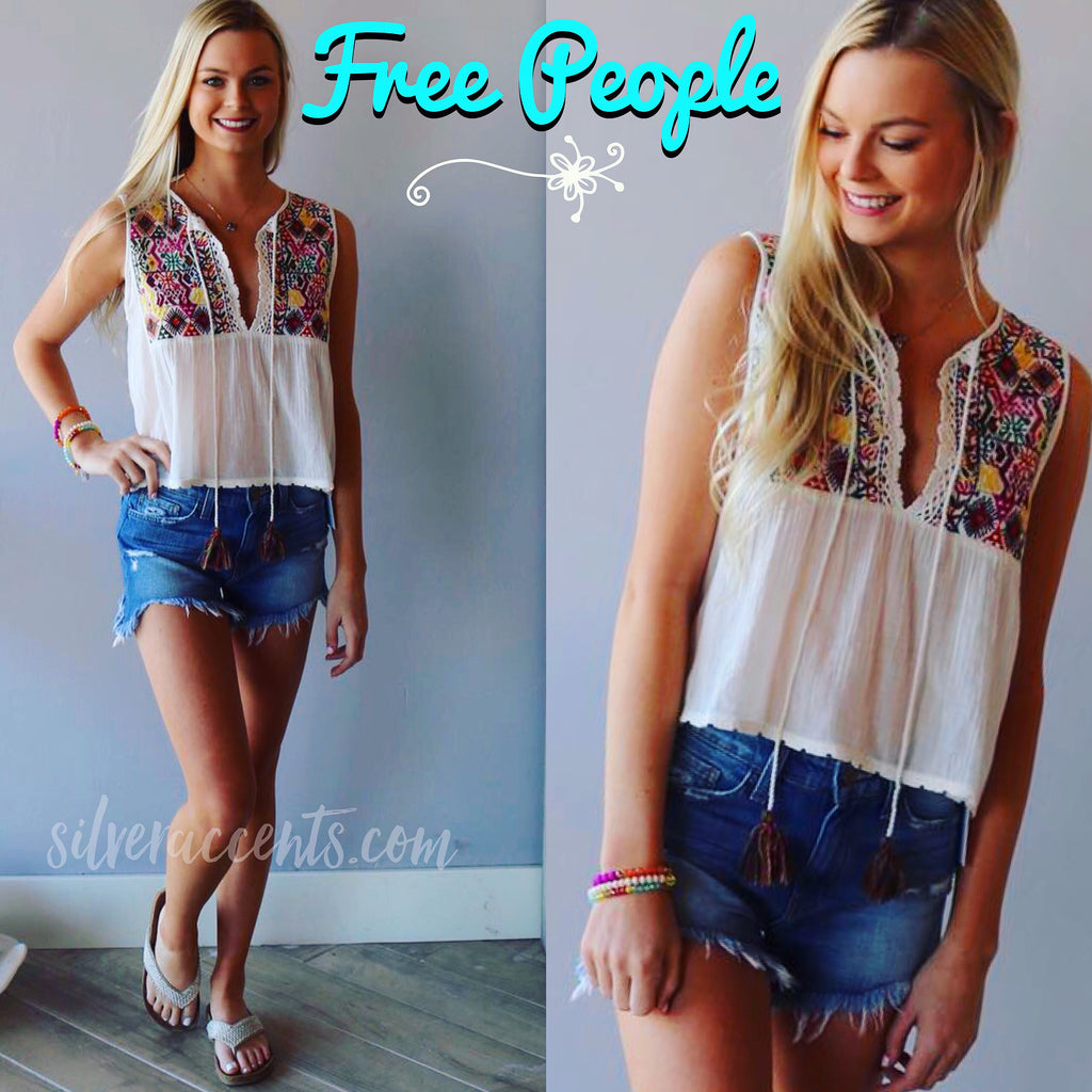 FREE PEOPLE Print LOHRI Embroidered Tie Tank Top