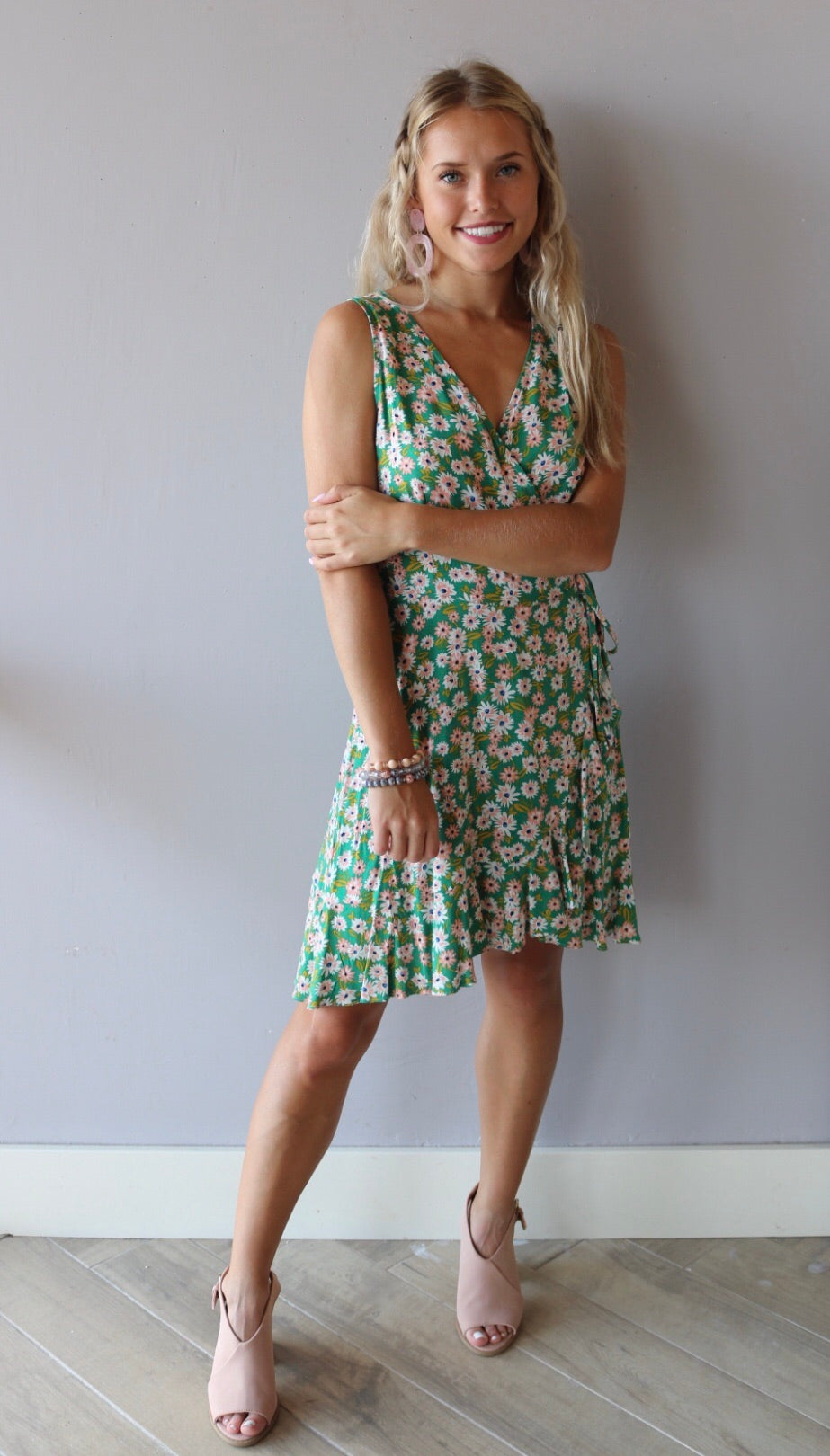 LUSH Floral WHIMSY RuffleWrap TieWaist Woven Dress