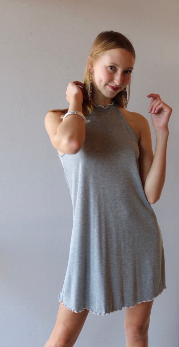 TWEAK MockNeck RibKnit MerrowTrim RacerBack A-Line Dress