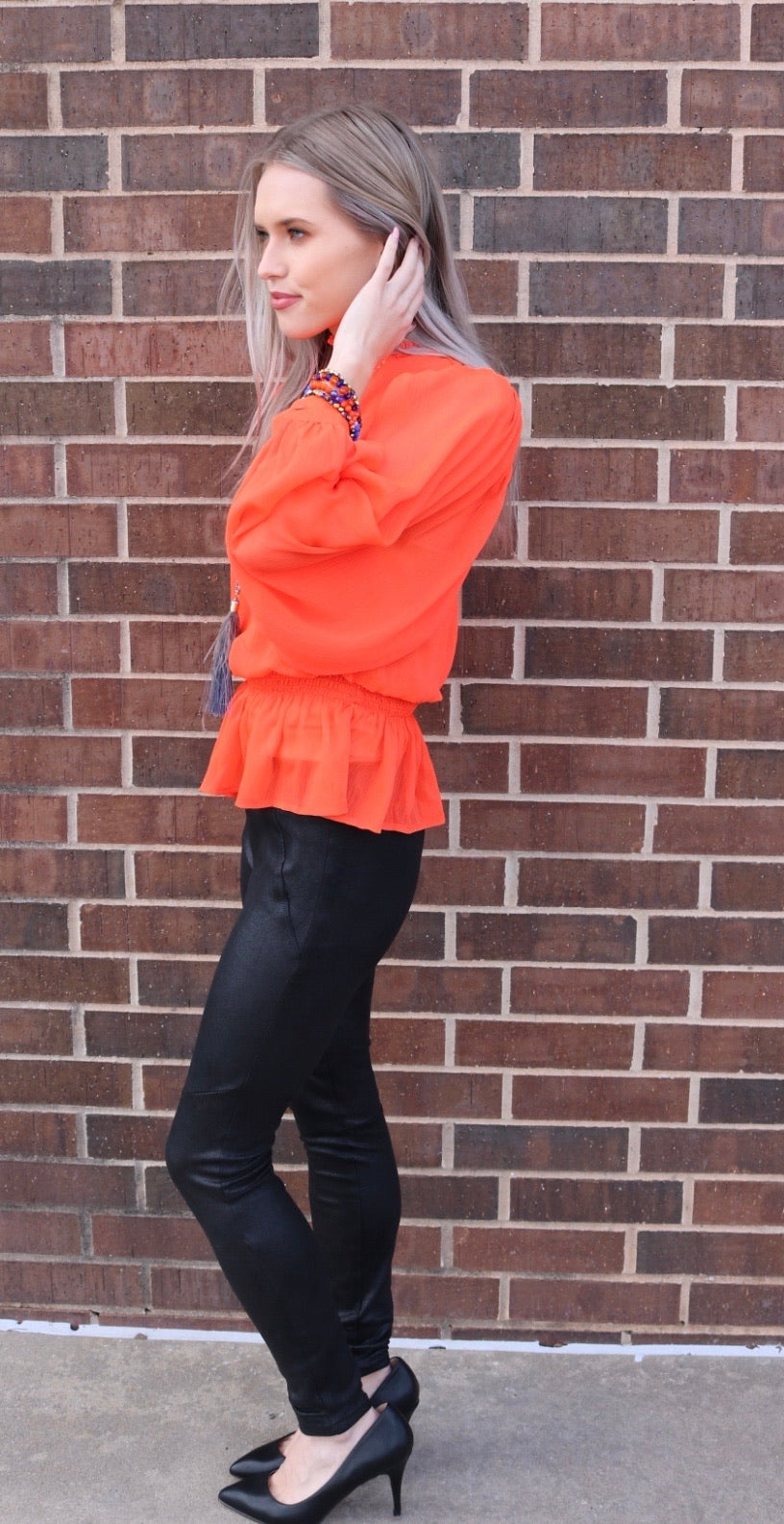 Flying tomato DEDICATED SmockedNeck/Waist PuffSleeve Chiffon Top