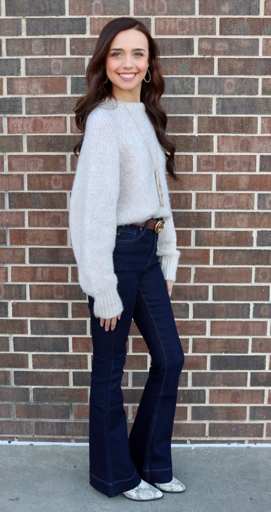PREP CrewNeck Waist Crop Fuzzy Knit Sweater Top