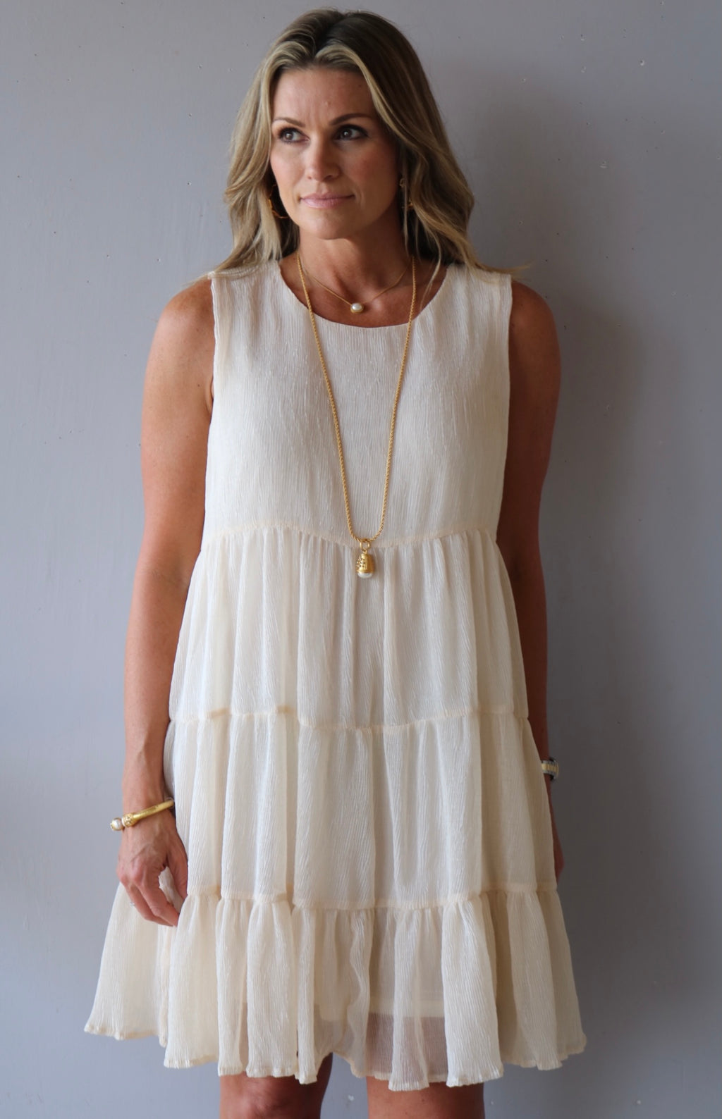 RETREAT Tiered Babydoll Textured Dress