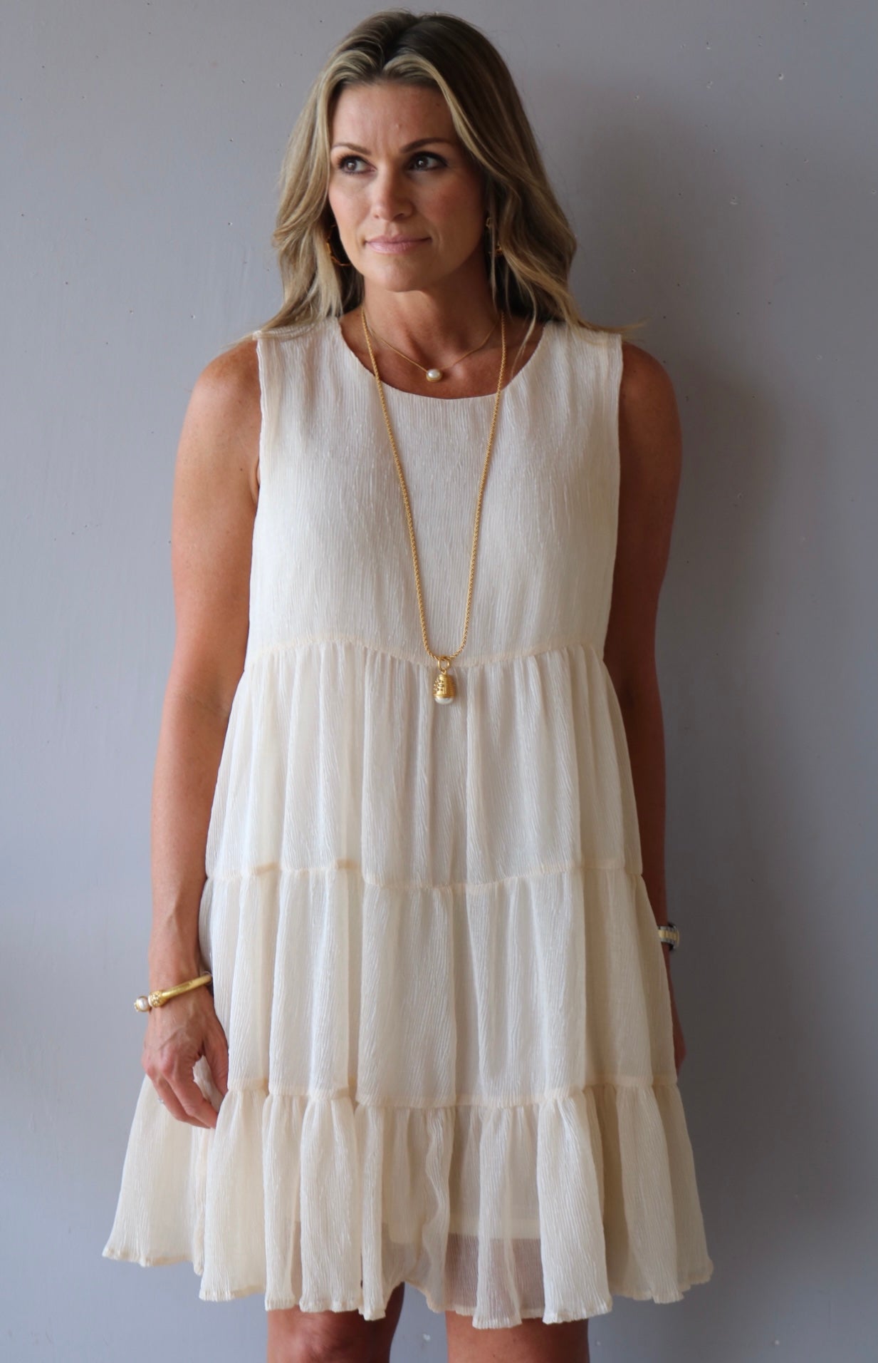 RETREAT Tiered Babydoll Textured Dress