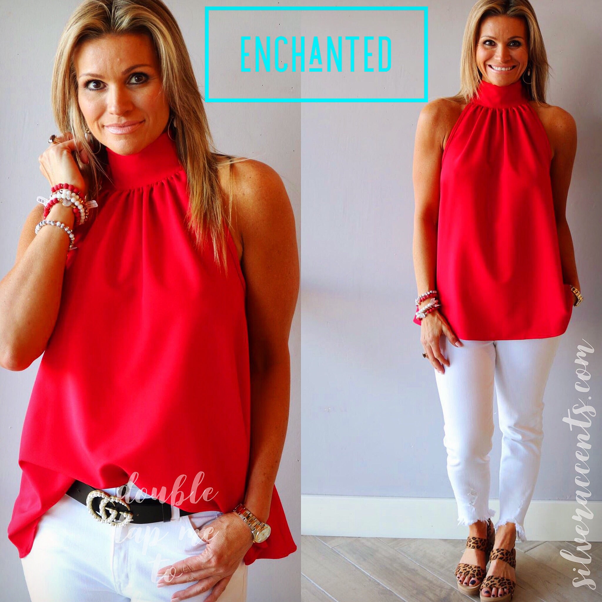 ENCHANTED HiNeck Tie KeyHole Back Tank Top