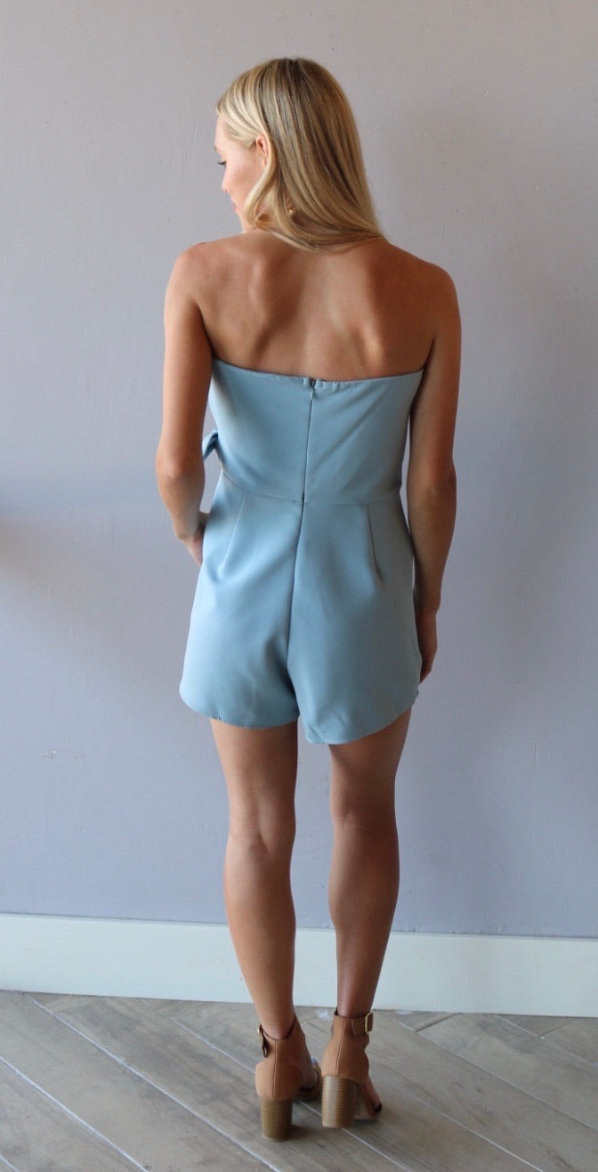 SOCIETY Cutout Strapless SideTie Knit Romper