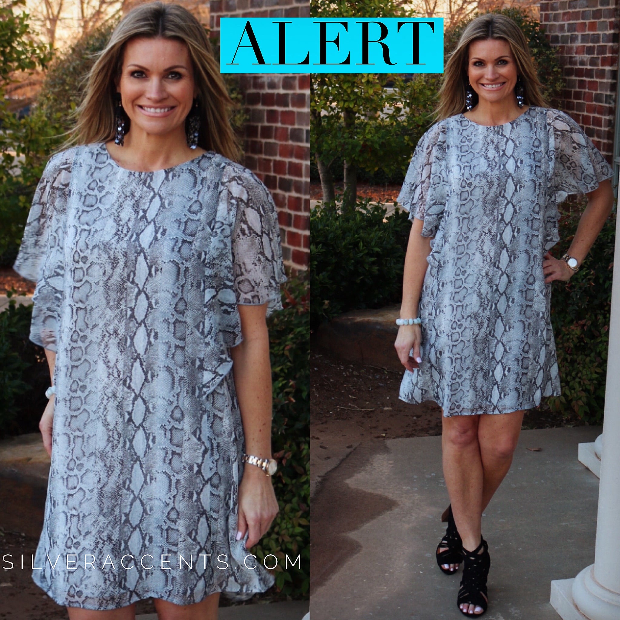 ALERT Python FlutterSleeve Chiffon Dress