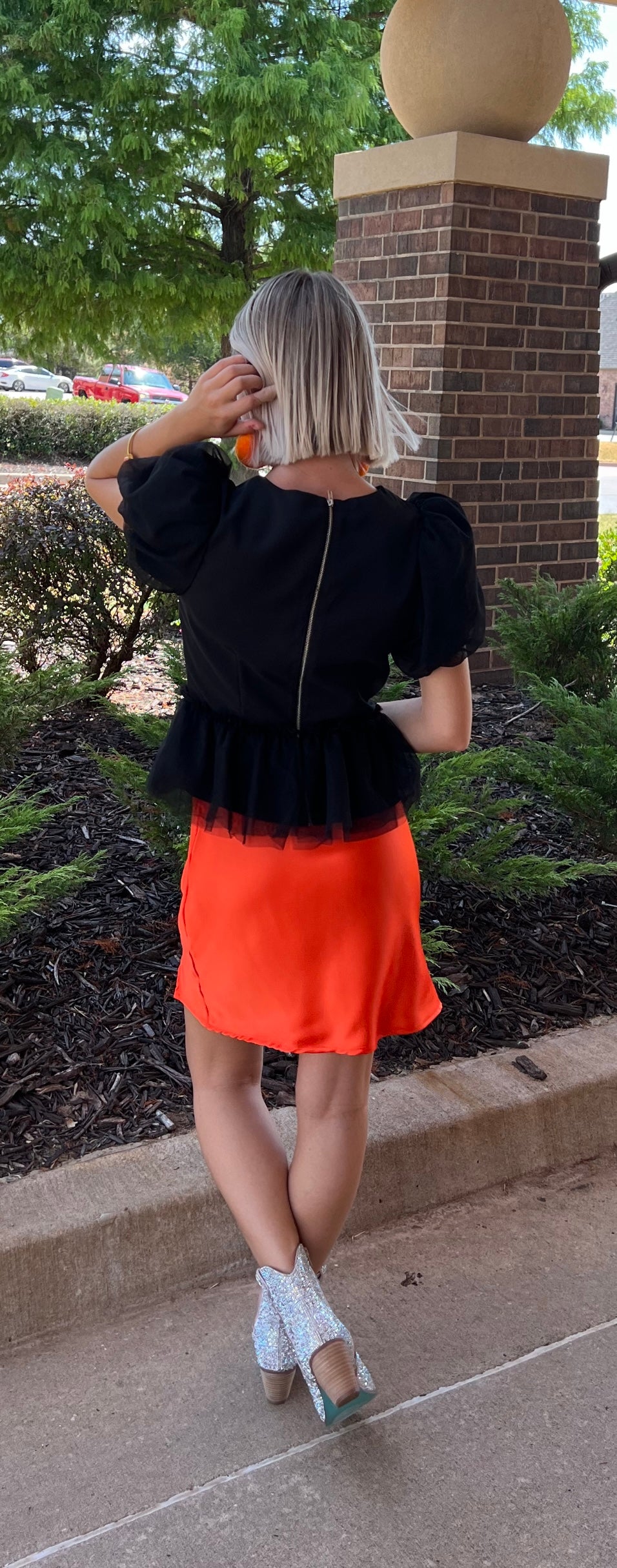 SMIRK Tulle Puff~Sleeve Ruffle Top