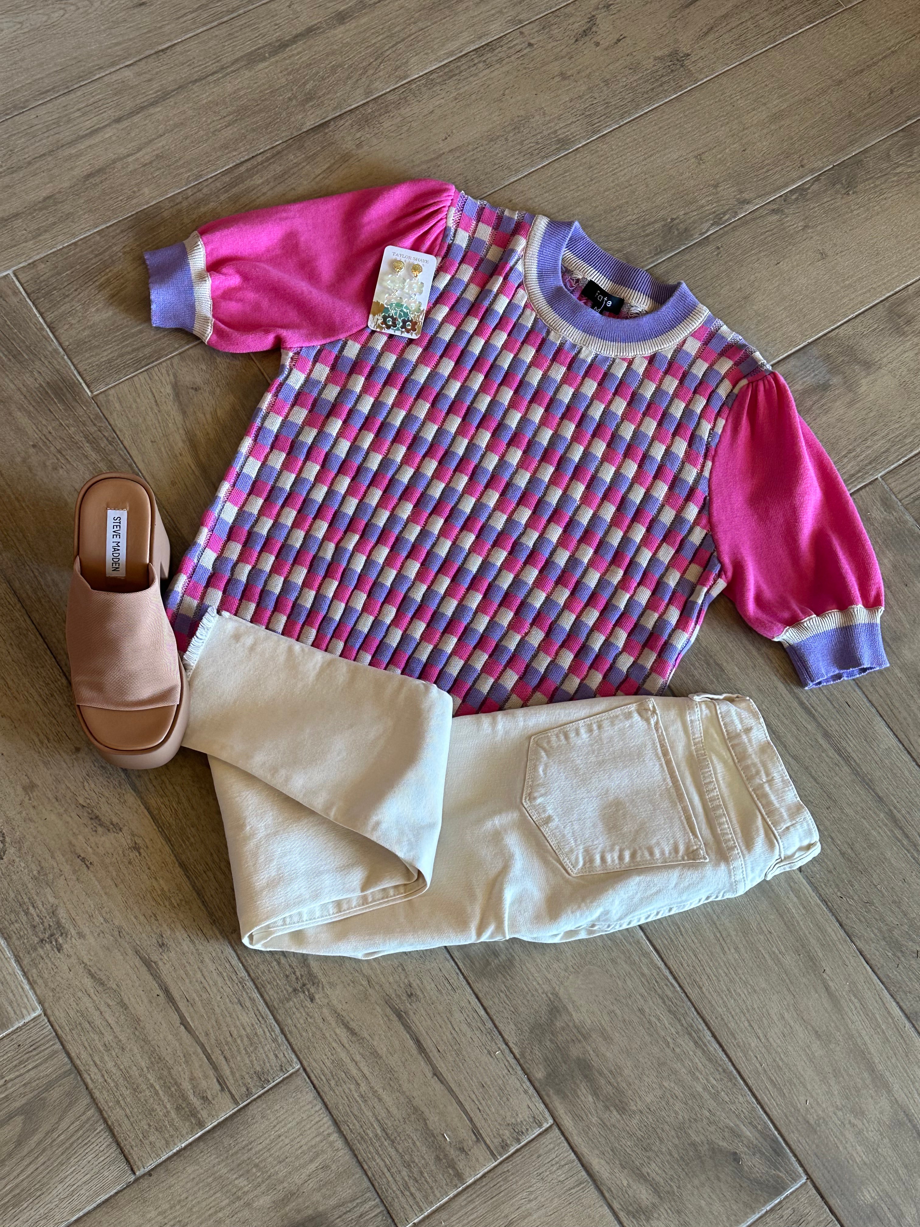 CHARTER Square Print Puff Sleeve Sweater