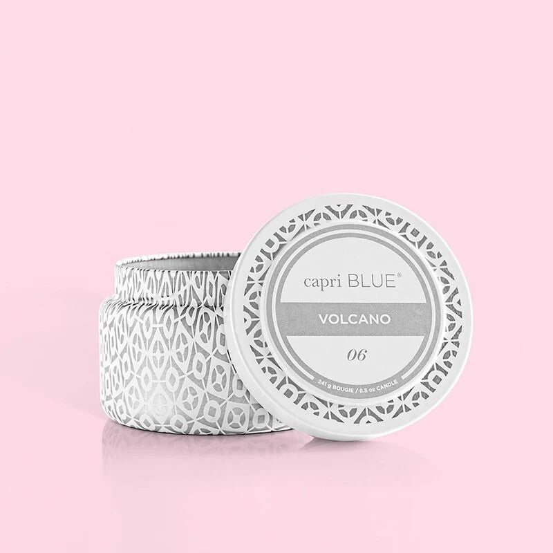 CAPRI BLUE Printed VOLCANO 8.5oz Tin Candle