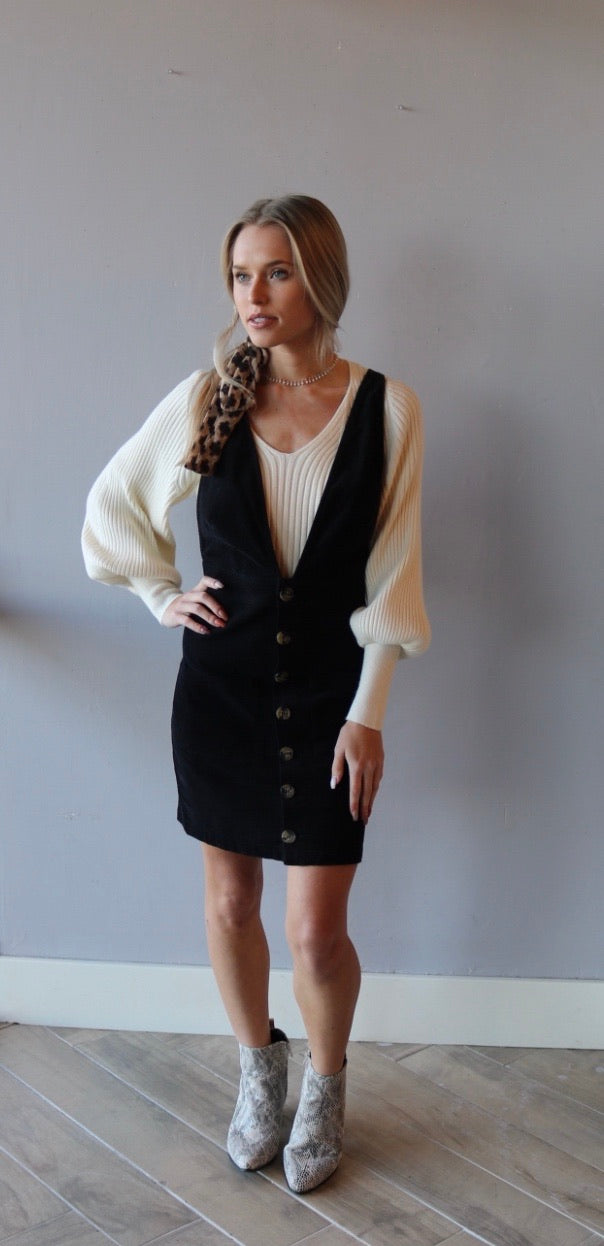 Blue Blush TREASURE Corduroy ButtonDown Crossback Jumper Dress