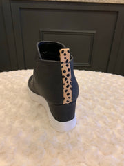 Qupid HASTINGS Perforated Leopard Back Strip Wedge Sneaker Shoe