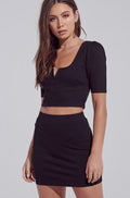 DECIPHER 2 Piece V-CutOut Short Sleeve Knit Skirt Set