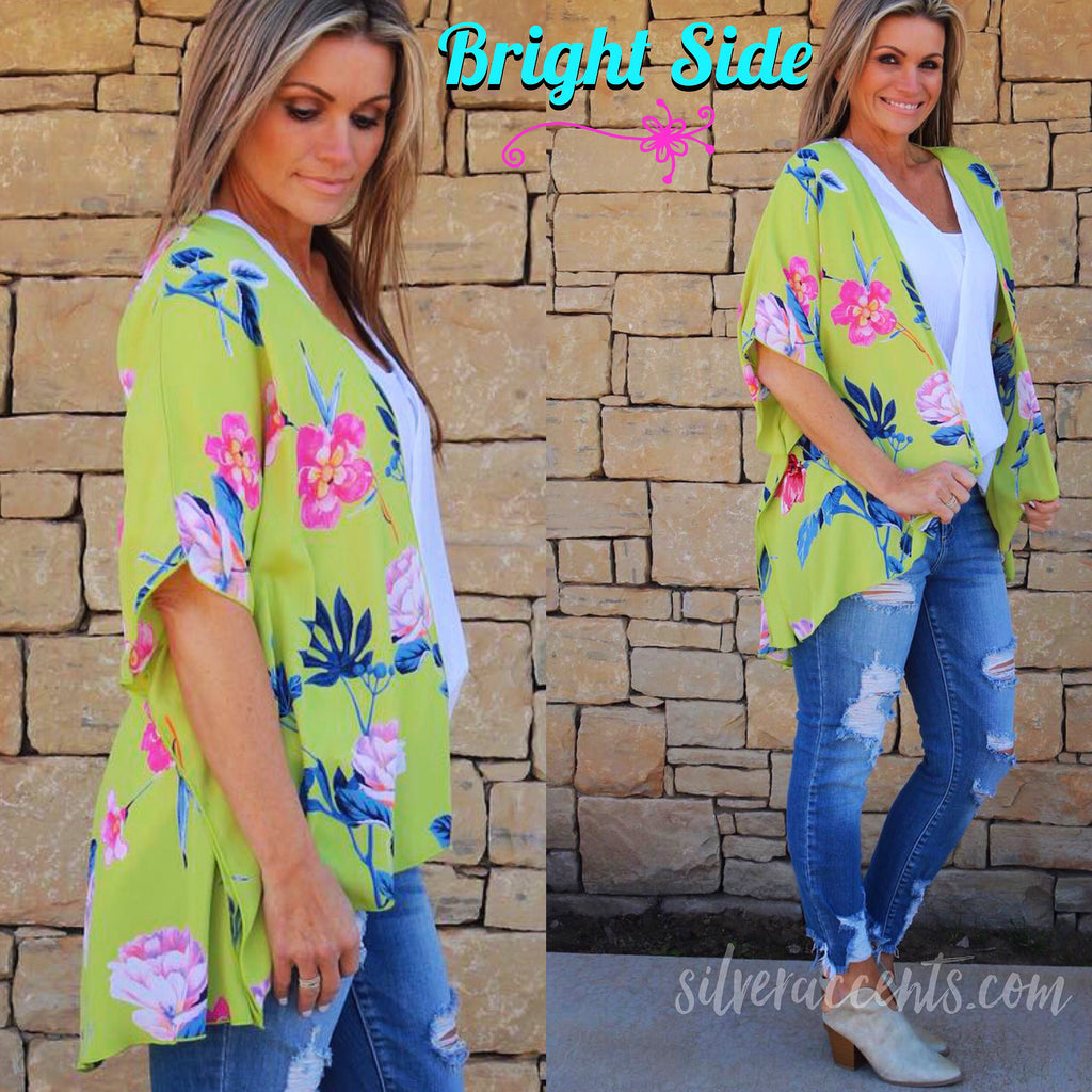 BRIGHT SIDE Floral Kimono Open Cardigan Top
