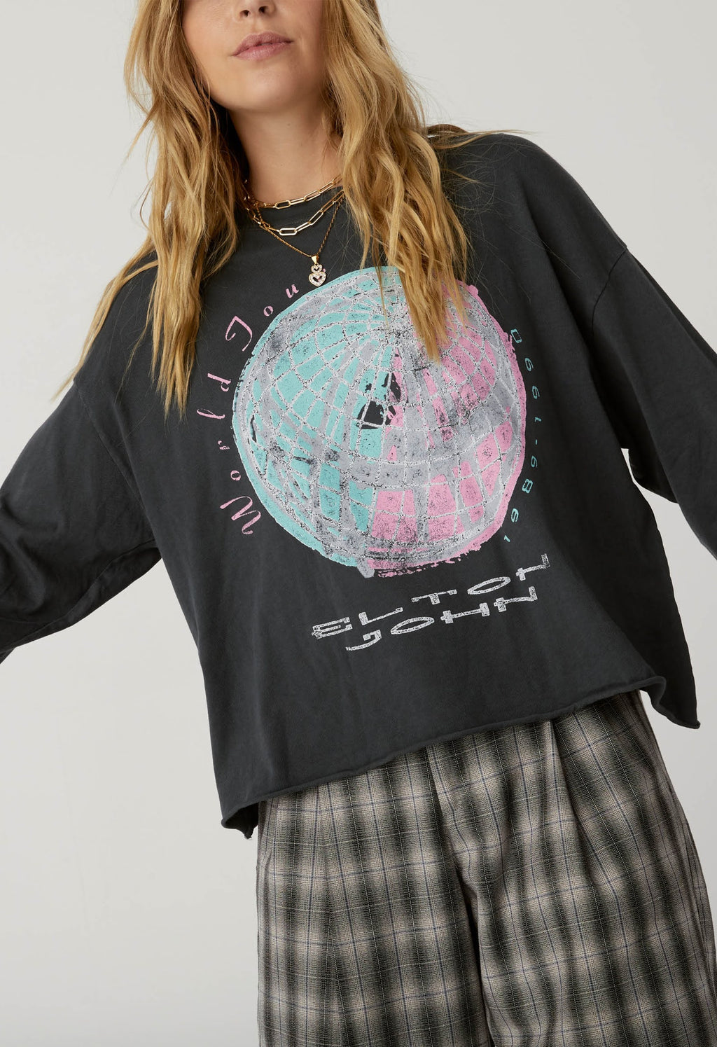 DAYDREAMER World Tour ELTON JOHN Long Sleeve Crop Tee Top