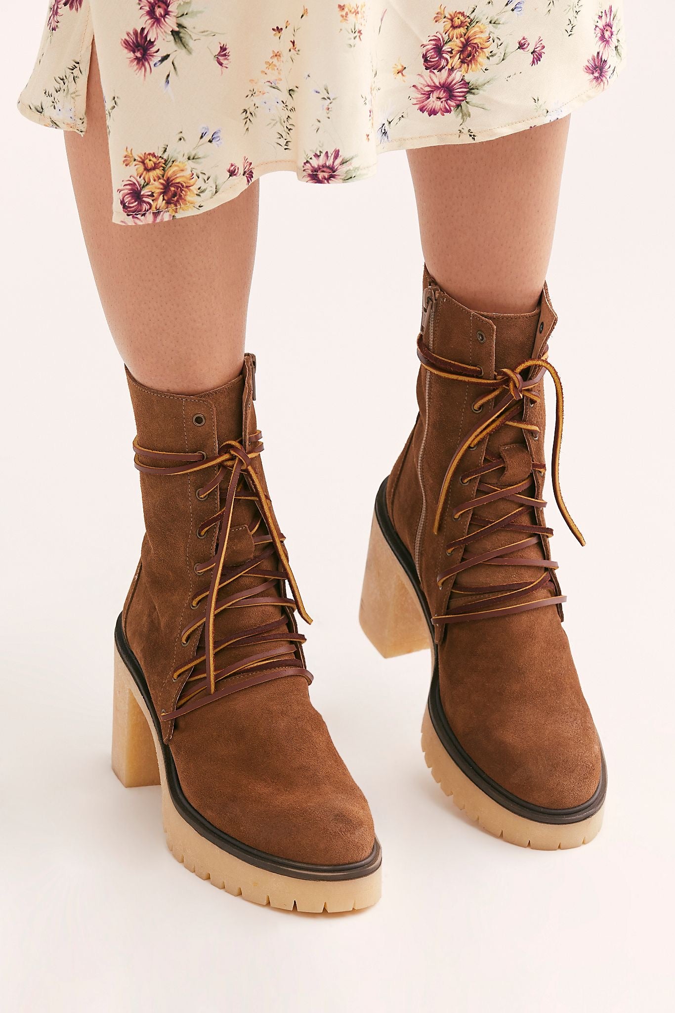 FREE PEOPLE Lace Up DYLAN Chunky Heel Boot