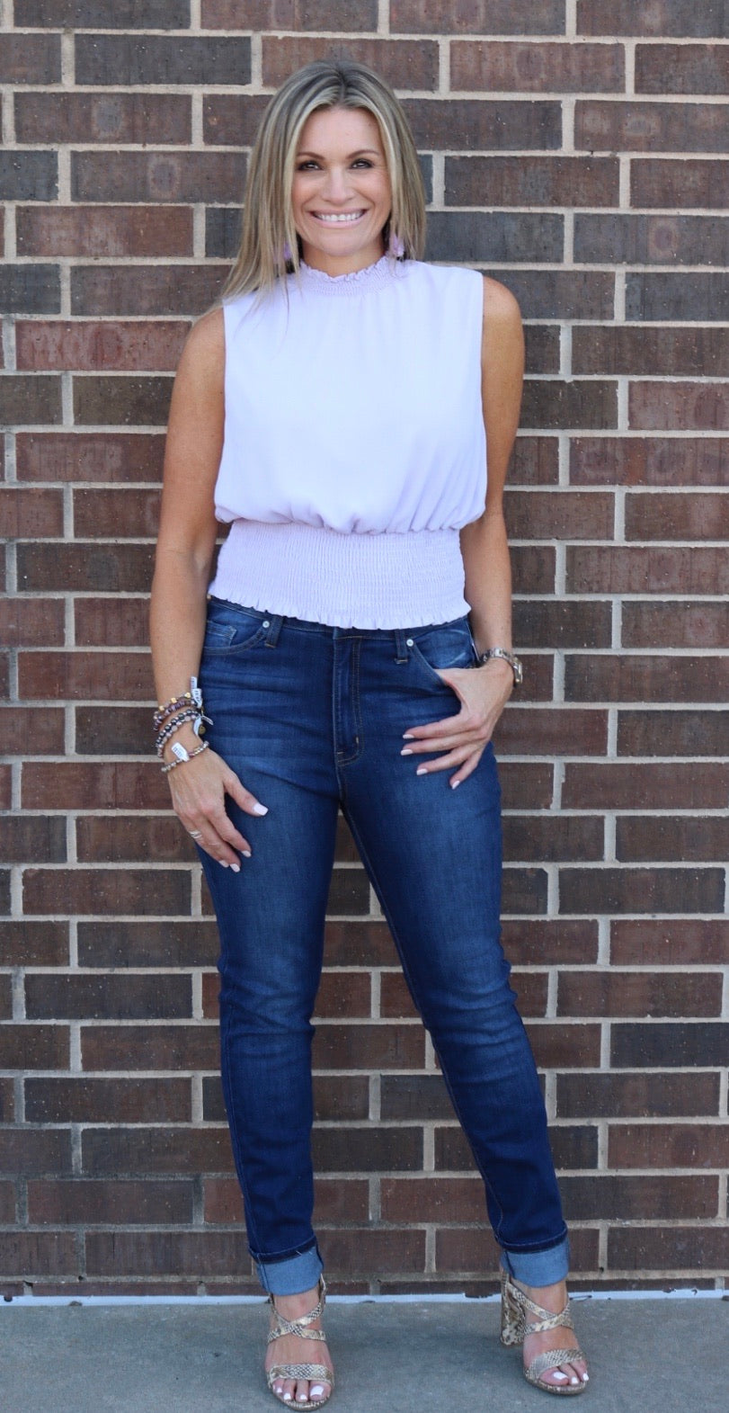 She&Sky RESPECT Sleeveless Mock Neck SmockBottom Top