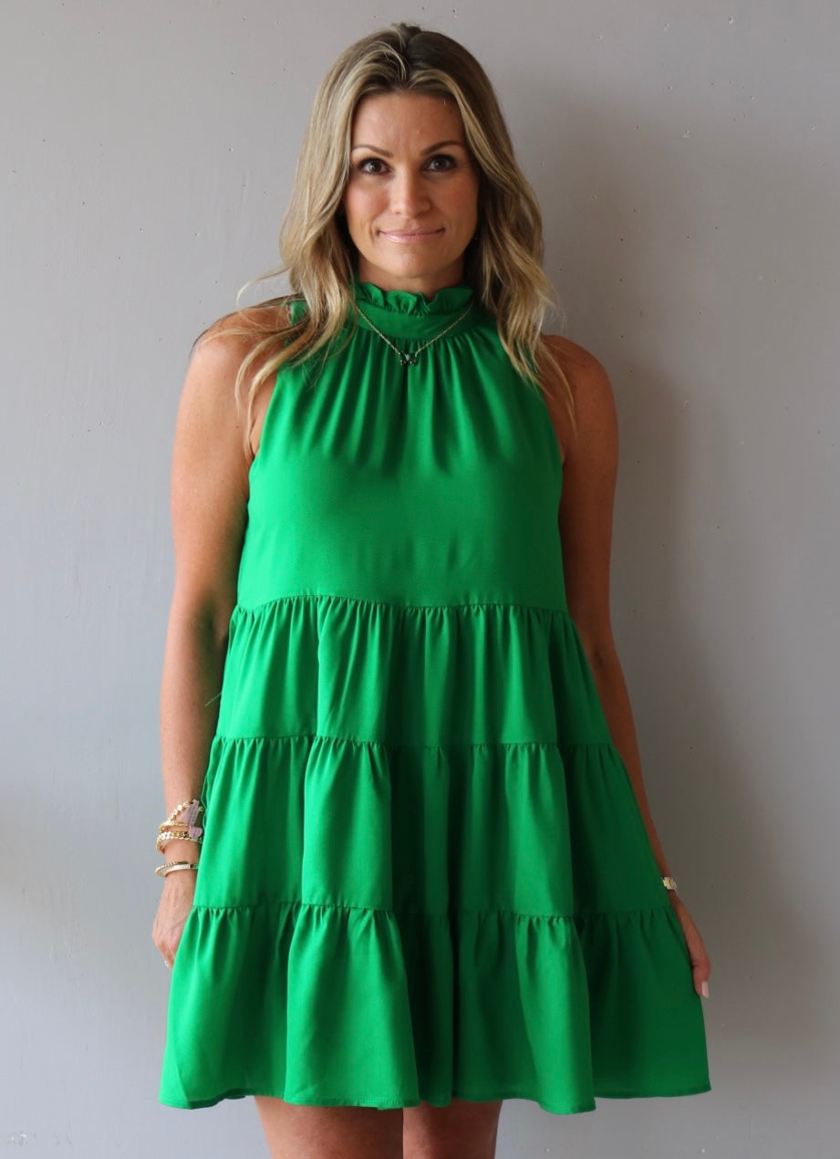 ROYAL HiNeck MutiTier Ruffle Dress