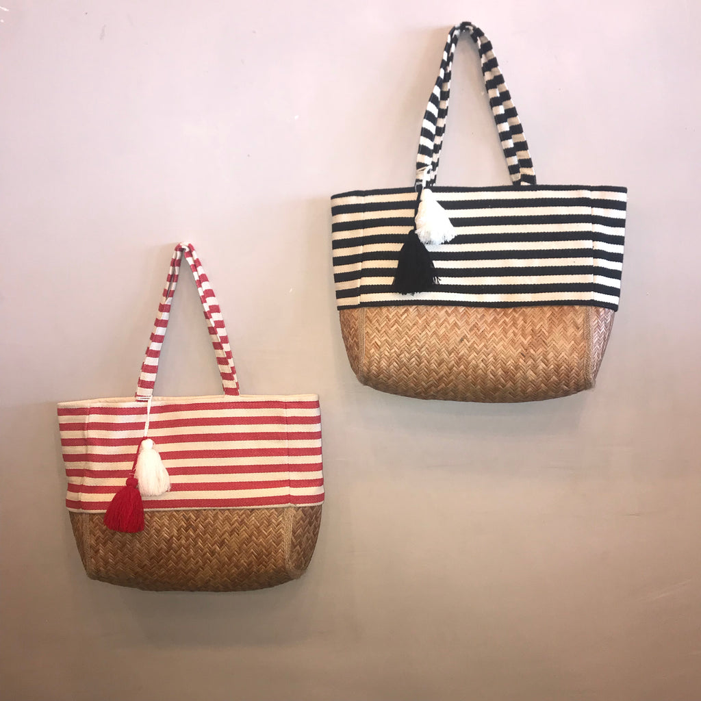 BEACH BOUND Striped Tote With Tassels