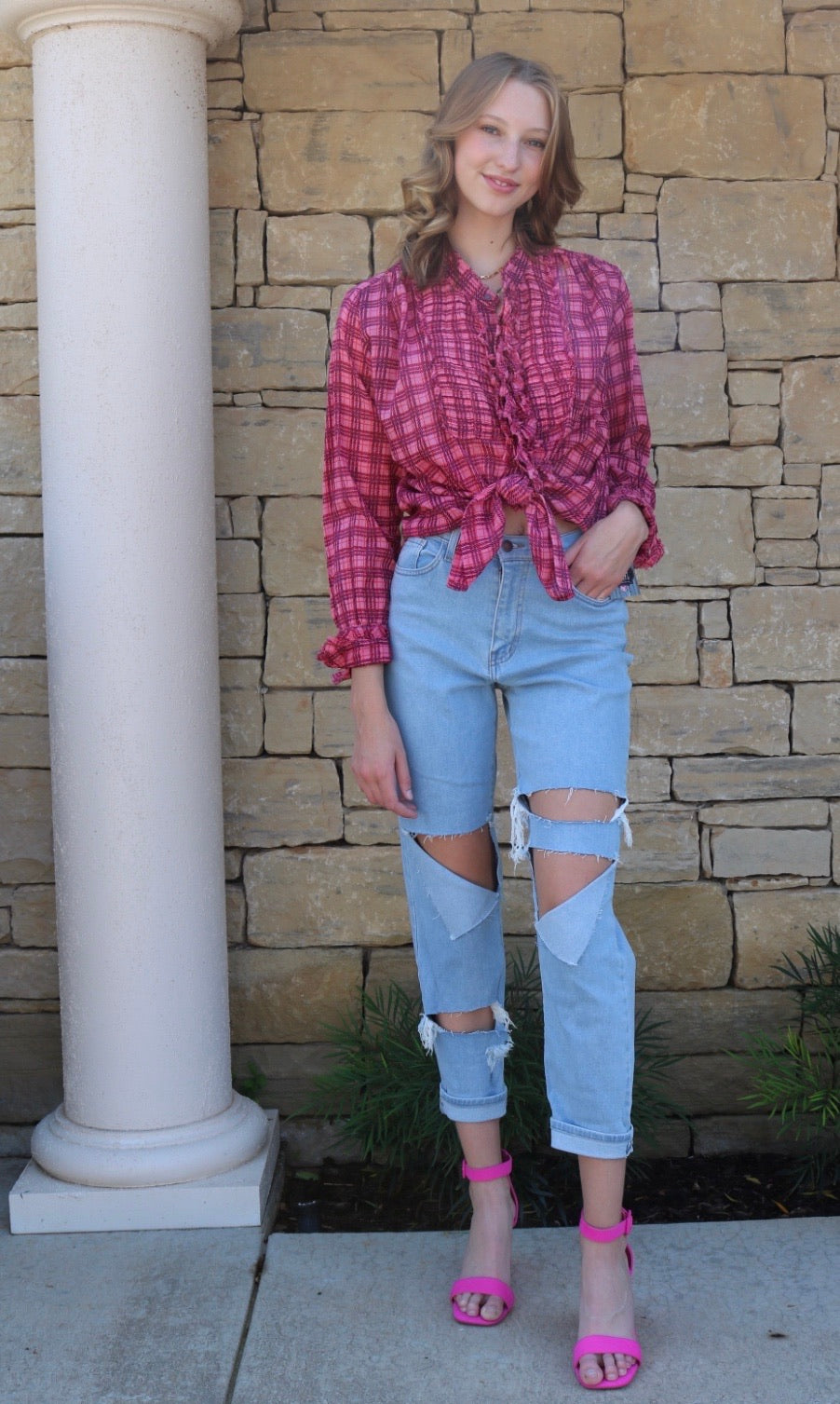 FREE PEOPLE Plaid MILES ButtonDown Tuxedo Shirt