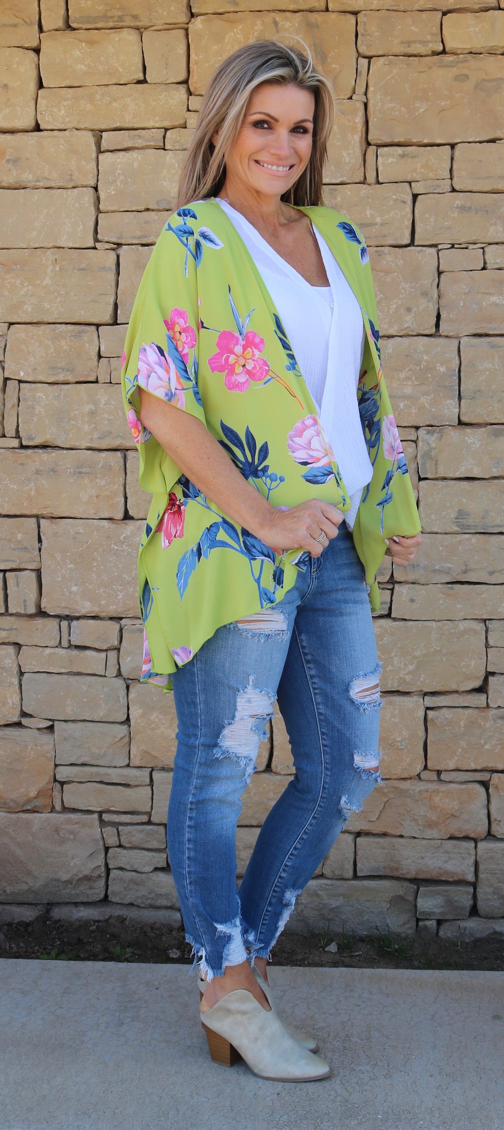BRIGHT SIDE Floral Kimono Open Cardigan Top