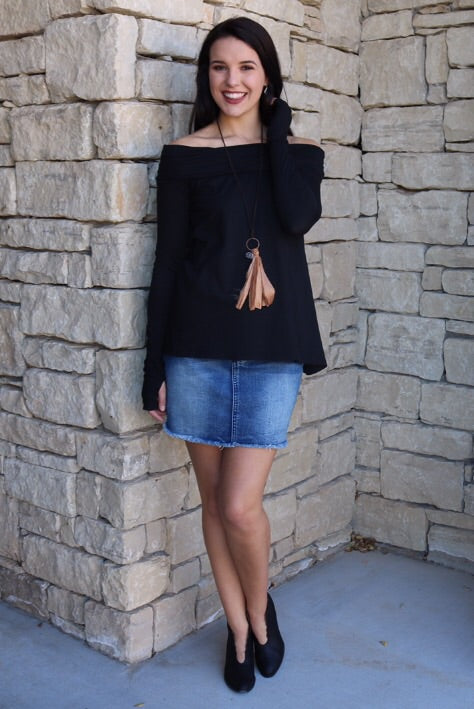 BOBI Foldover BYPASS OffShoulder Thumbhole Flare Jersey Top