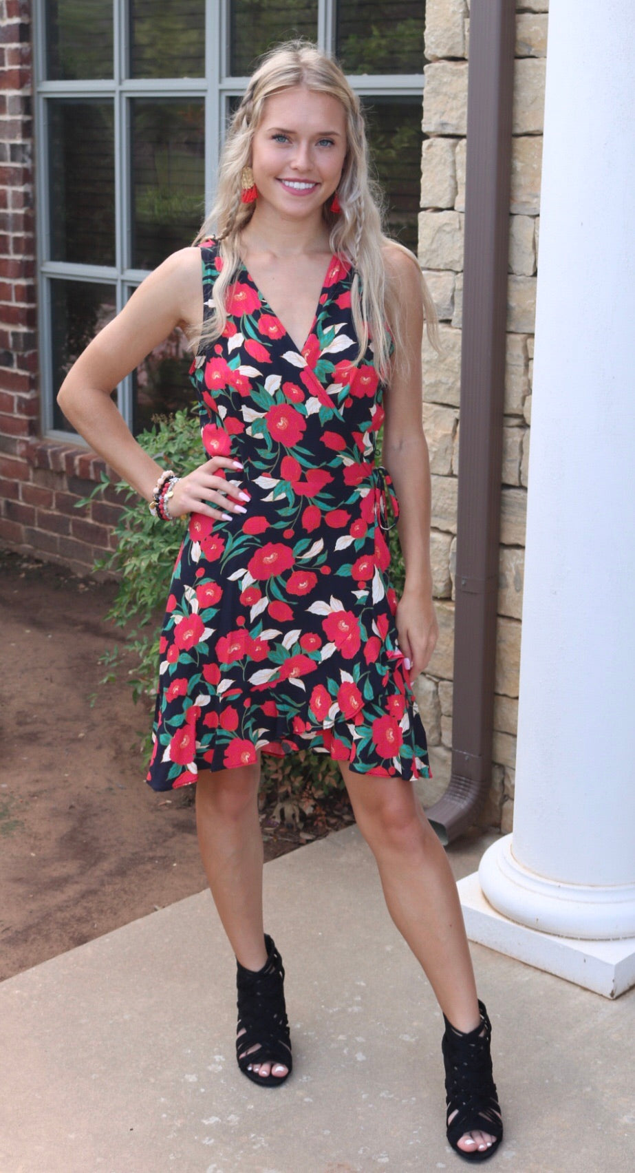 LUSH Floral WHIMSY RuffleWrap TieWaist Woven Dress