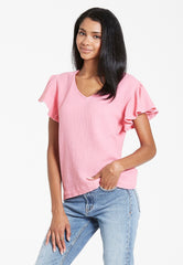 DEAR JEAN Gauze HANA V-Neck Ruffle Sleeve Top