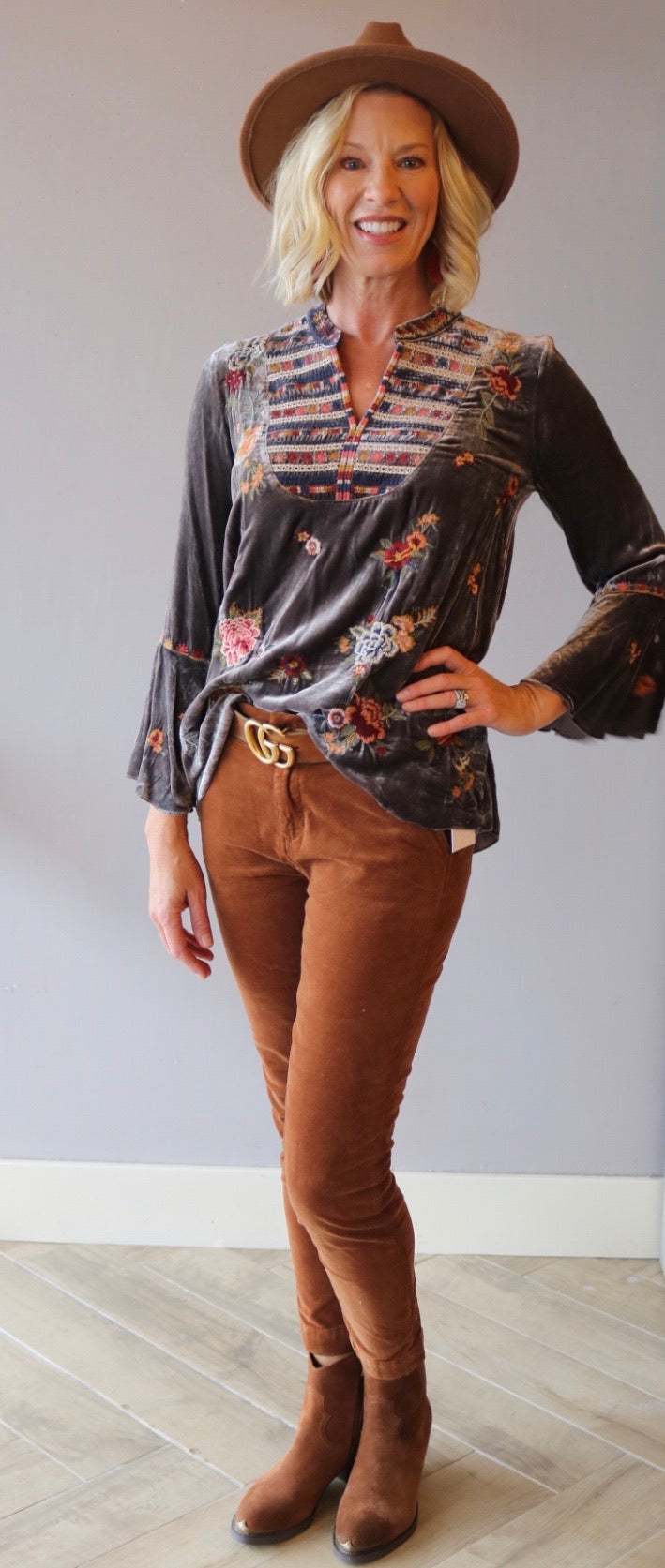 JOHNNY WAS Velvet SISILIA Embroider FlareSleeve Blouse Top