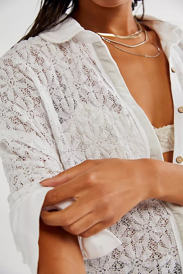 FREE PEOPLE Lace MUST HAVE TUNIC ButtonDown Top
