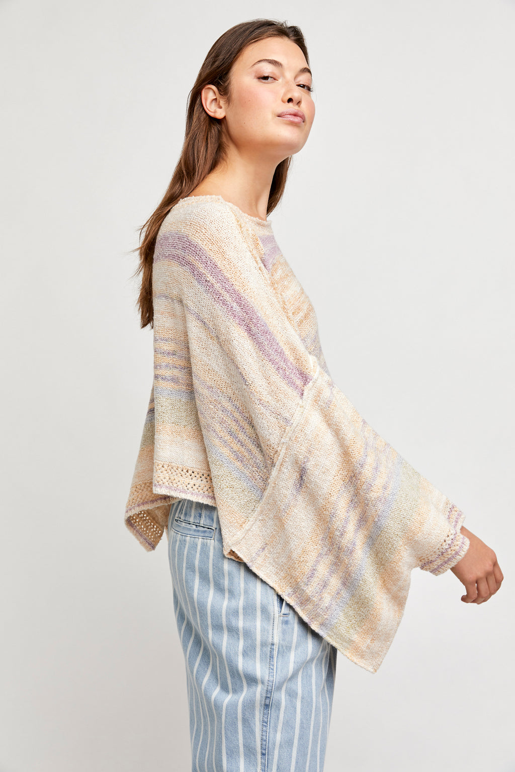 FREE PEOPLE Stripe SATURN Poncho Sweater Top