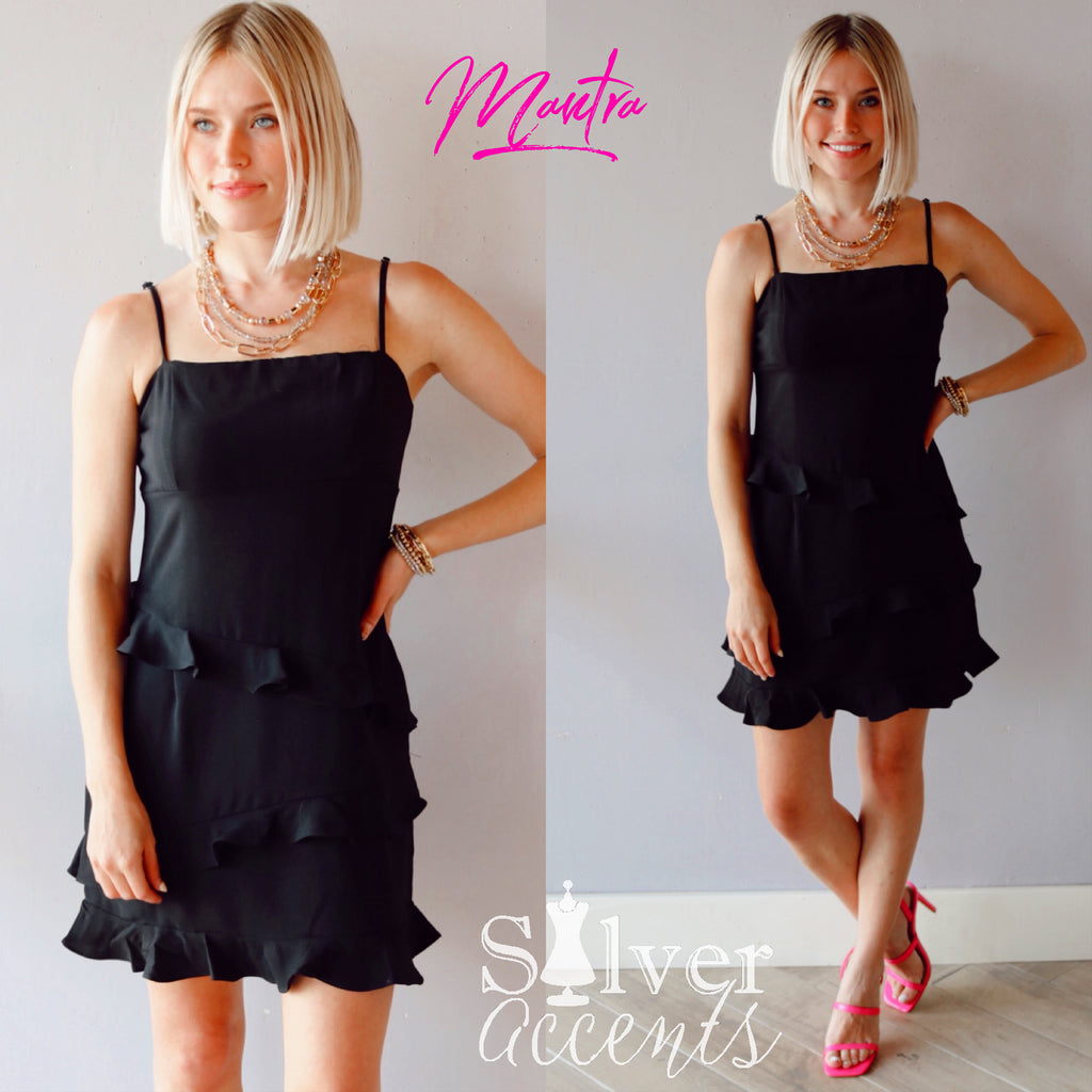 Asymmetrical Ruffle MANTRA Spaghetti Strap Dress