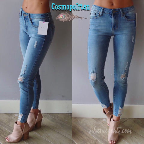 COSMOPOLITAN MidRise Destructed Ankle Skinny Jean