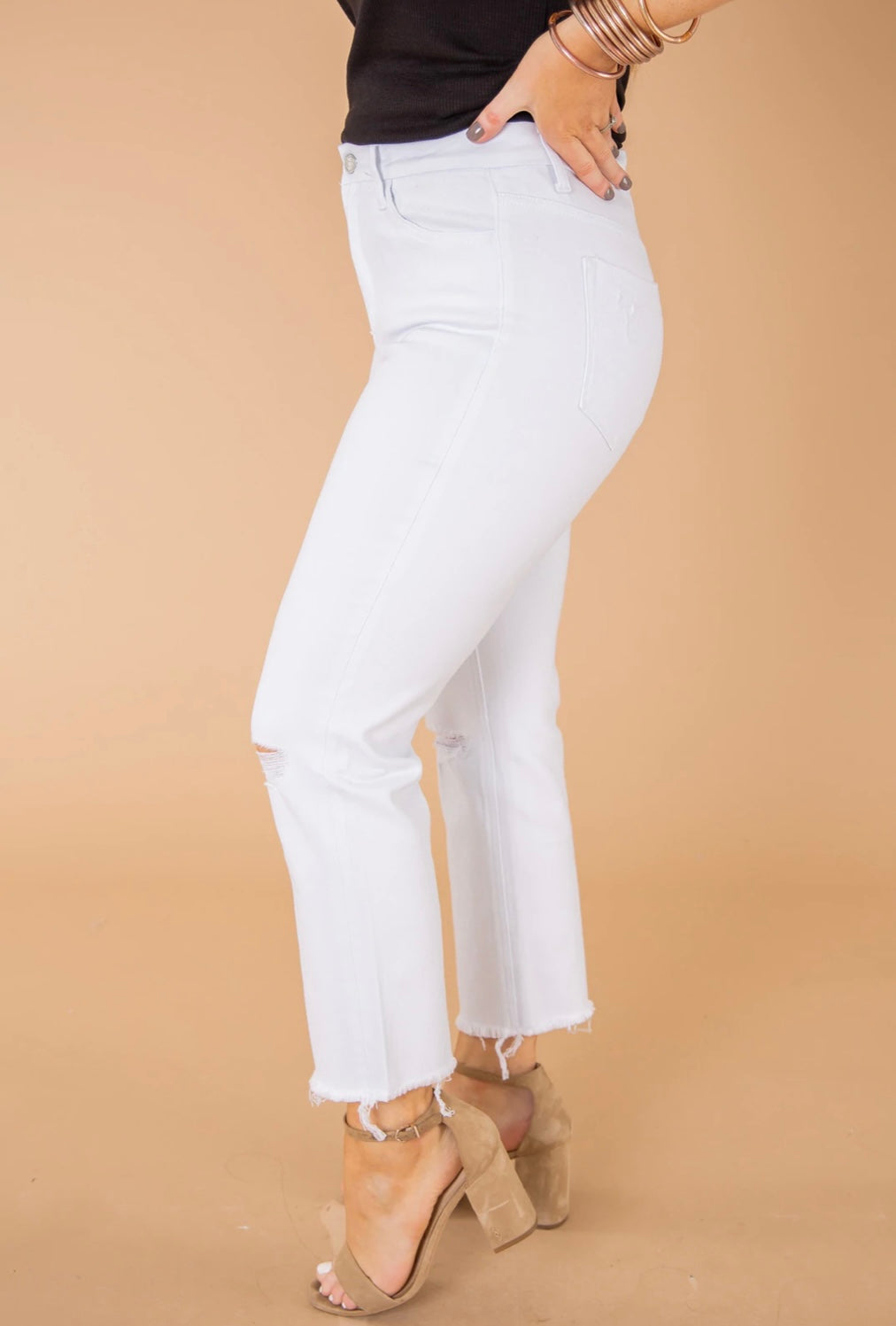 VERVET Hi~Rise JEANNE Stretch Slim Straight Leg Jeans Finished Hem