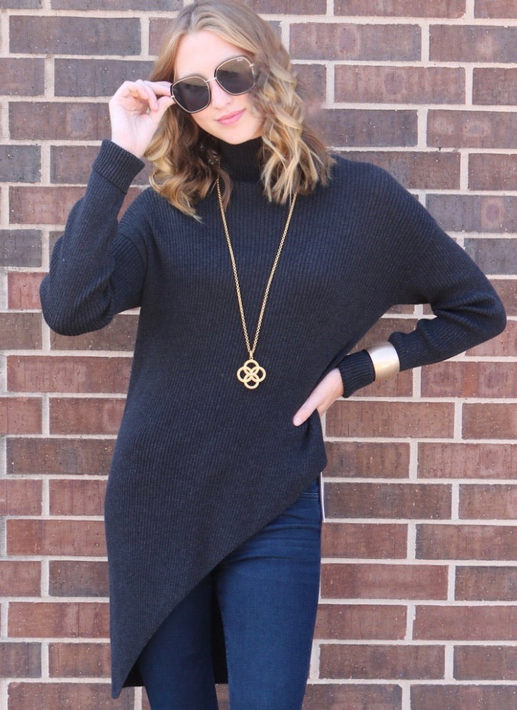 BOBI BLACK Fine RibKnit PRESTIGE Asymmetric Sweater Tunic Top