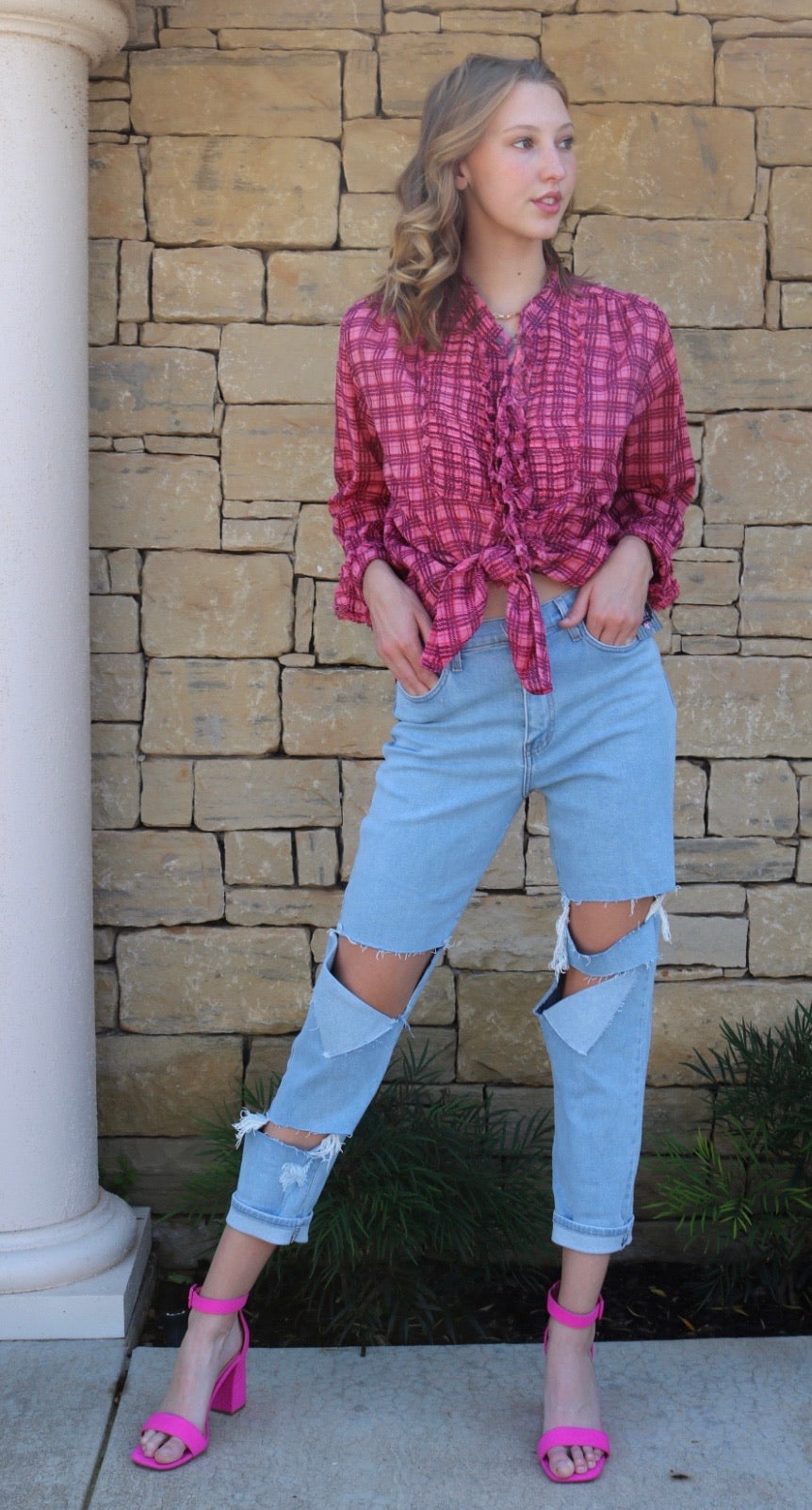 FREE PEOPLE Plaid MILES ButtonDown Tuxedo Shirt