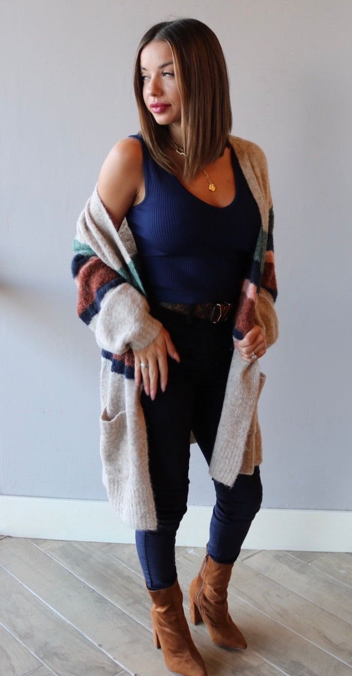 SACRED MidStripe BrushKnit Cardigan Sweater Top